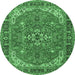 Round Machine Washable Medallion Emerald Green Traditional Area Rugs, wshtr4105emgrn