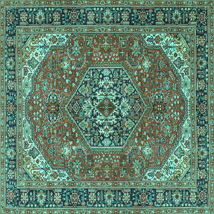 Square Medallion Turquoise Traditional Rug, tr4105turq