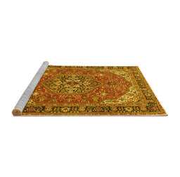 Sideview of Machine Washable Medallion Yellow Traditional Rug, wshtr4105yw