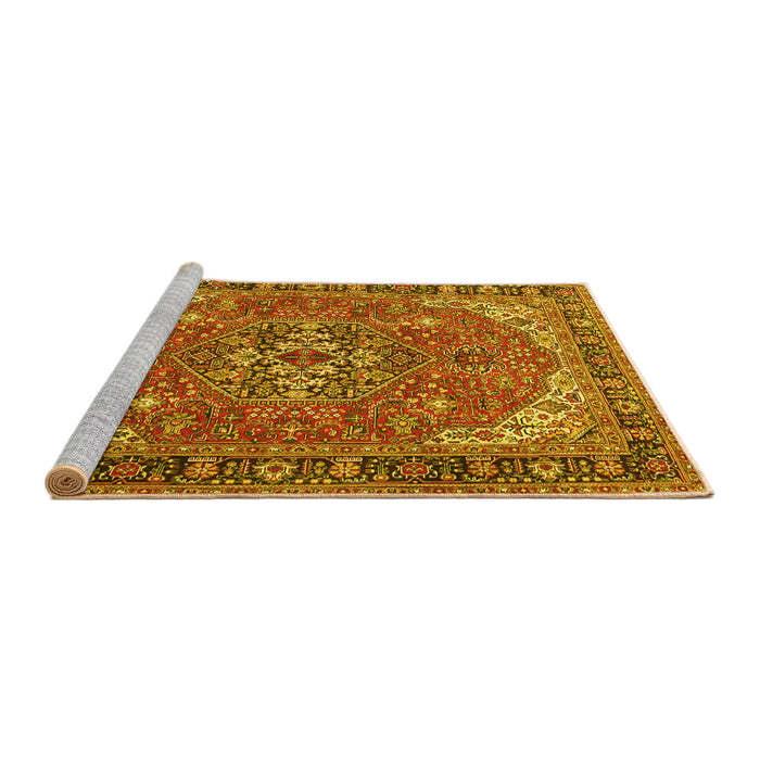 Sideview of Machine Washable Medallion Yellow Traditional Rug, wshtr4105yw