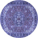 Round Machine Washable Medallion Blue Traditional Rug, wshtr4105blu