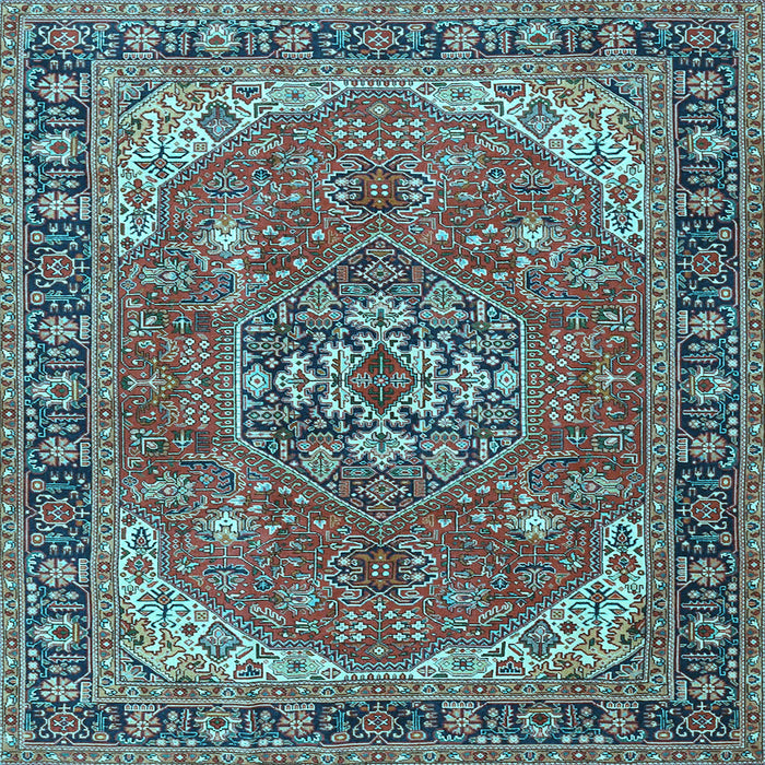Square Machine Washable Medallion Light Blue Traditional Rug, wshtr4105lblu