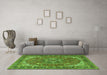 Machine Washable Medallion Green Traditional Area Rugs in a Living Room,, wshtr4105grn