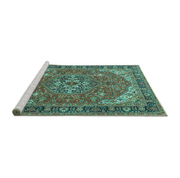 Sideview of Machine Washable Medallion Turquoise Traditional Area Rugs, wshtr4105turq