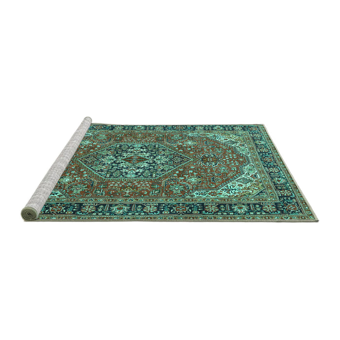 Sideview of Machine Washable Medallion Turquoise Traditional Area Rugs, wshtr4105turq