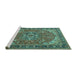 Sideview of Machine Washable Medallion Turquoise Traditional Area Rugs, wshtr4105turq