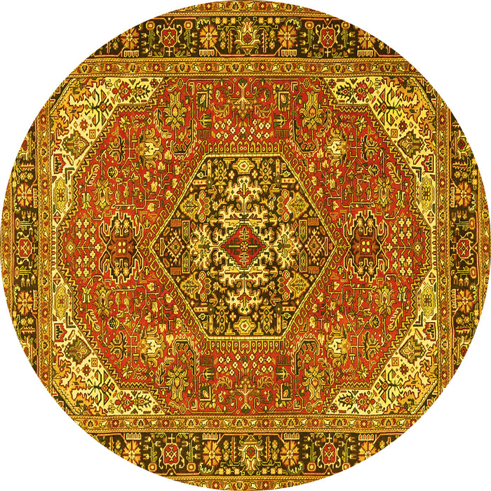 Round Medallion Yellow Traditional Rug, tr4105yw