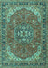 Machine Washable Medallion Turquoise Traditional Area Rugs, wshtr4105turq