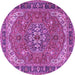 Round Machine Washable Medallion Purple Traditional Area Rugs, wshtr4105pur