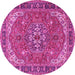 Round Machine Washable Medallion Pink Traditional Rug, wshtr4105pnk