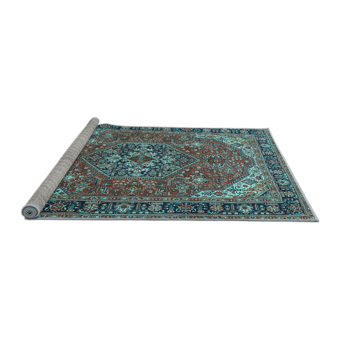 Sideview of Machine Washable Medallion Light Blue Traditional Rug, wshtr4105lblu