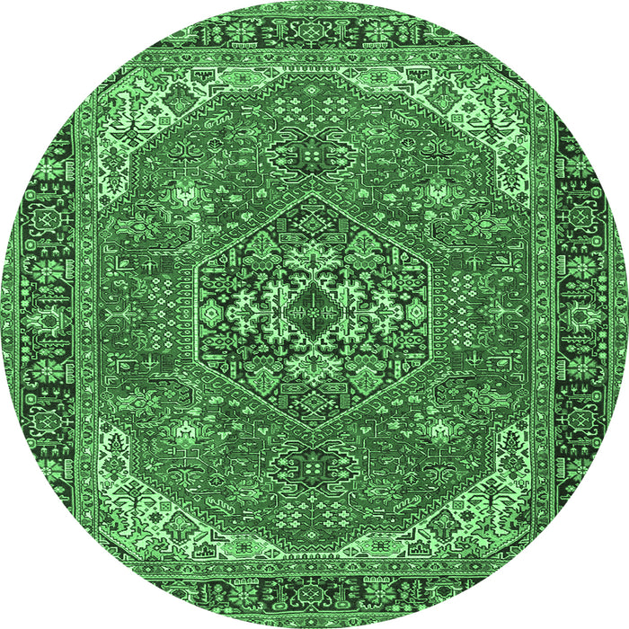Round Medallion Emerald Green Traditional Rug, tr4105emgrn