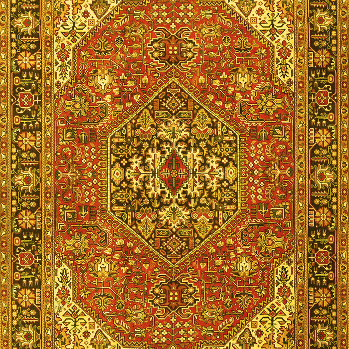 Machine Washable Medallion Yellow Traditional Rug, wshtr4105yw