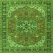 Round Machine Washable Medallion Green Traditional Area Rugs, wshtr4105grn