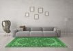 Machine Washable Medallion Emerald Green Traditional Area Rugs in a Living Room,, wshtr4105emgrn