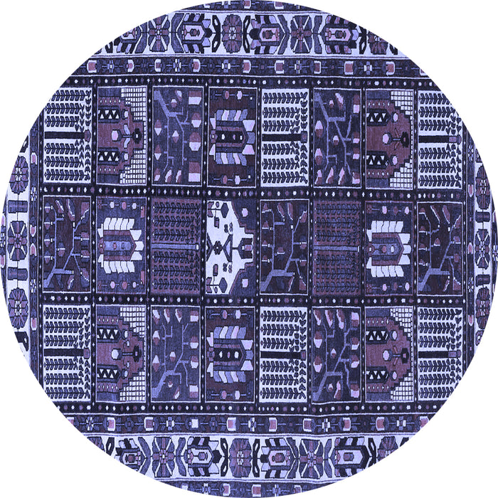 Round Machine Washable Persian Blue Traditional Rug, wshtr4106blu