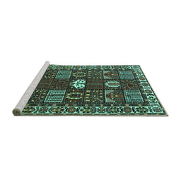 Sideview of Machine Washable Persian Turquoise Traditional Area Rugs, wshtr4106turq