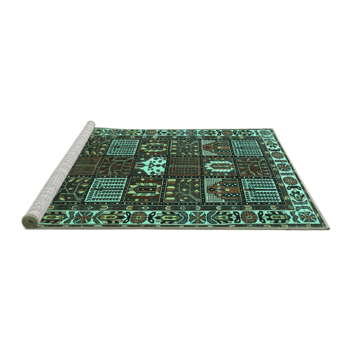 Sideview of Machine Washable Persian Turquoise Traditional Area Rugs, wshtr4106turq