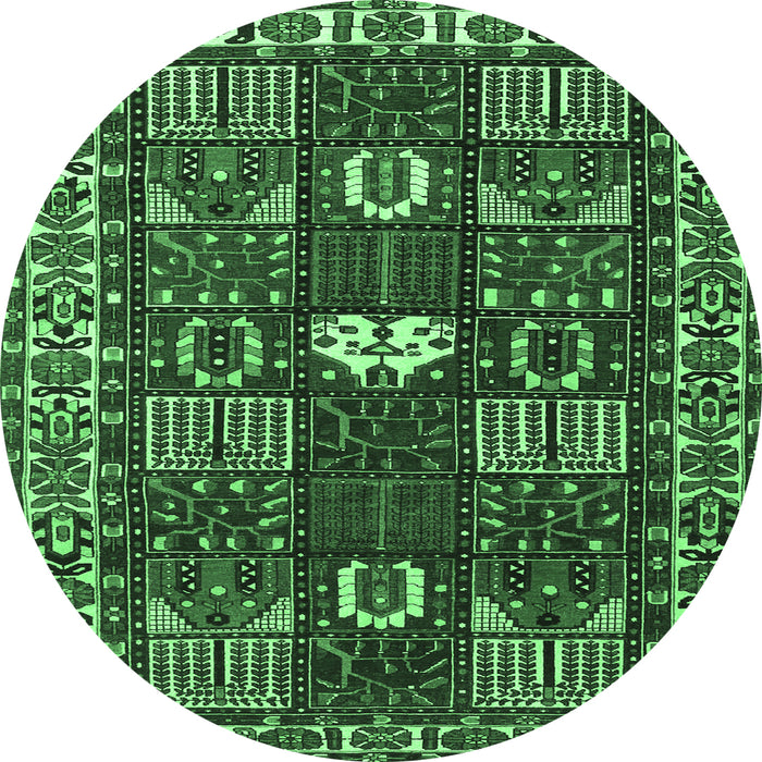 Round Machine Washable Persian Emerald Green Traditional Area Rugs, wshtr4106emgrn