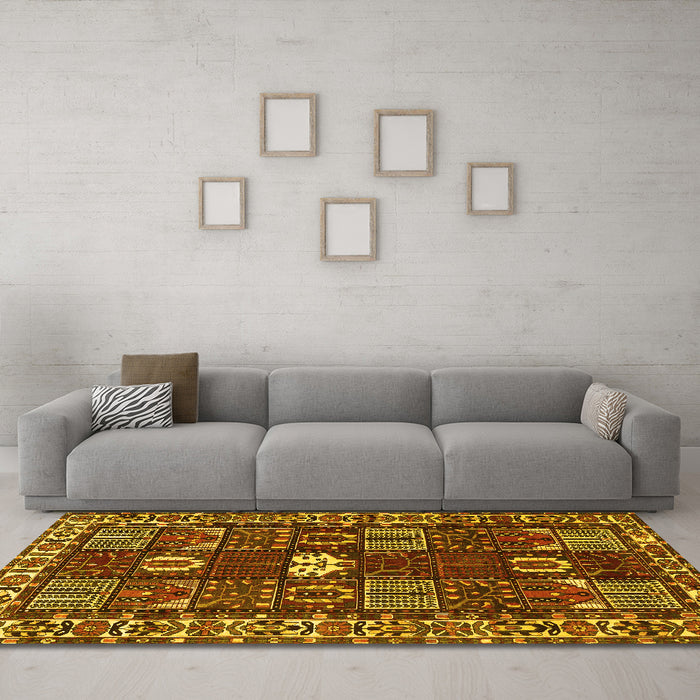 Machine Washable Persian Yellow Traditional Rug in a Living Room, wshtr4106yw