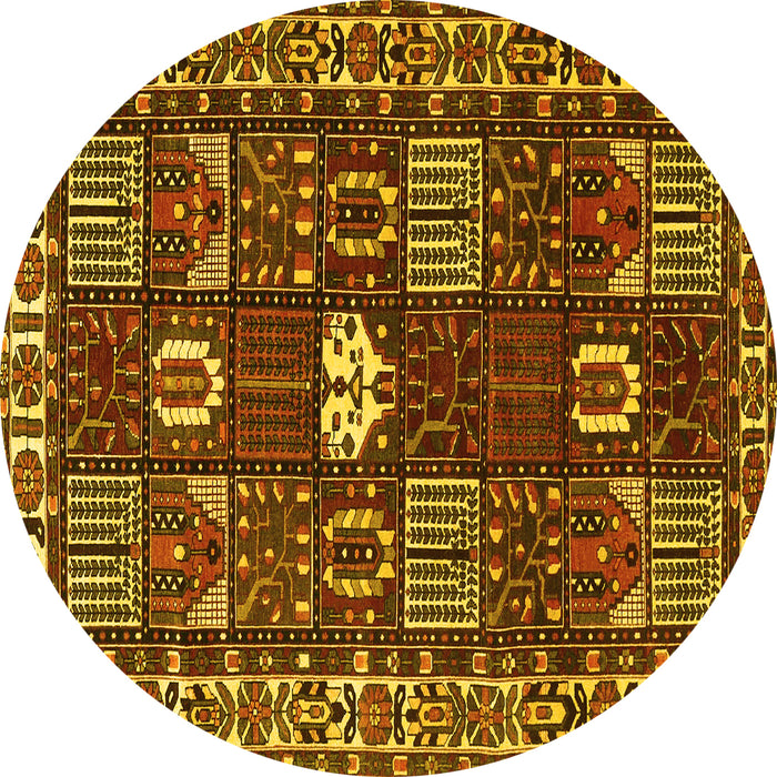 Round Machine Washable Persian Yellow Traditional Rug, wshtr4106yw