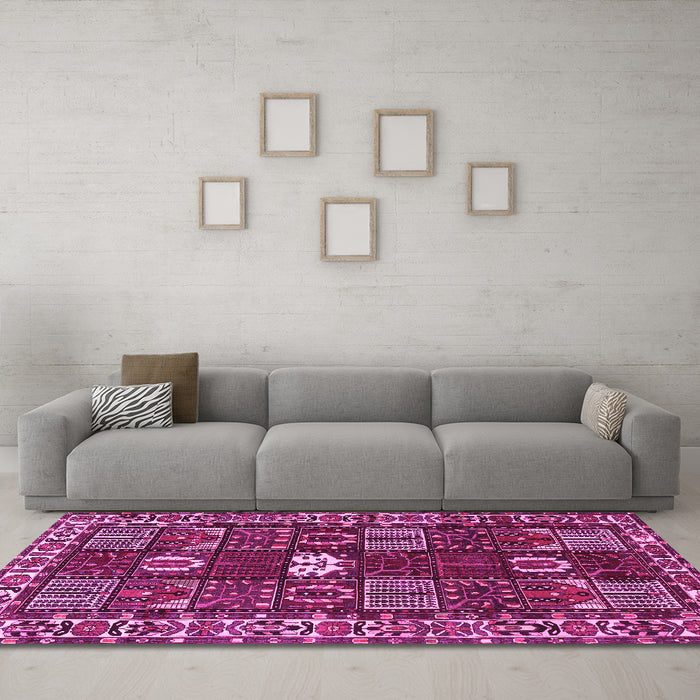 Machine Washable Persian Pink Traditional Rug in a Living Room, wshtr4106pnk