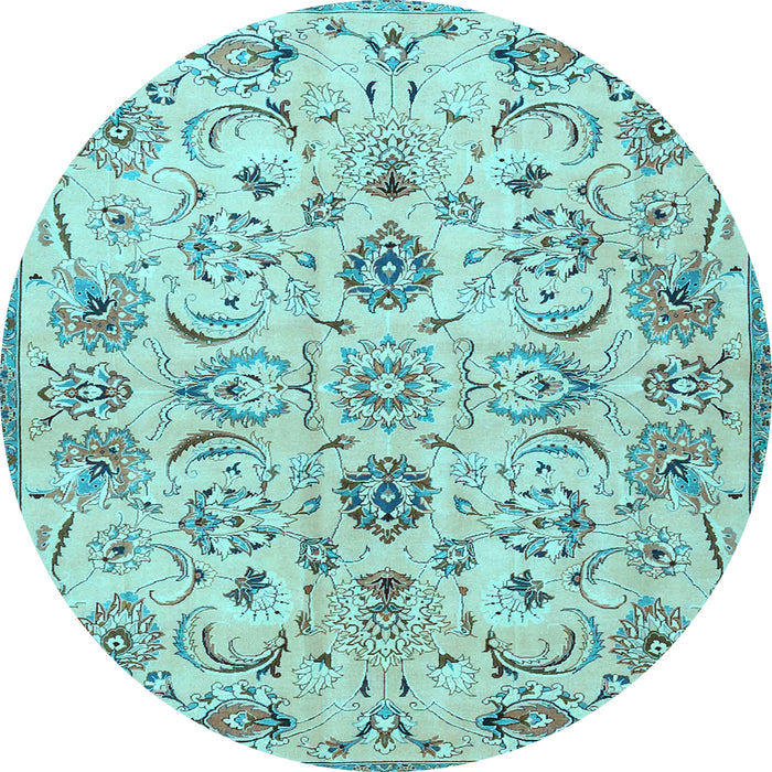 Round Machine Washable Persian Light Blue Traditional Rug, wshtr4107lblu