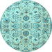 Round Machine Washable Persian Light Blue Traditional Rug, wshtr4107lblu