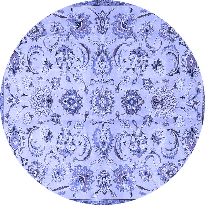 Round Machine Washable Persian Blue Traditional Rug, wshtr4107blu