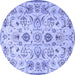 Round Machine Washable Persian Blue Traditional Rug, wshtr4107blu