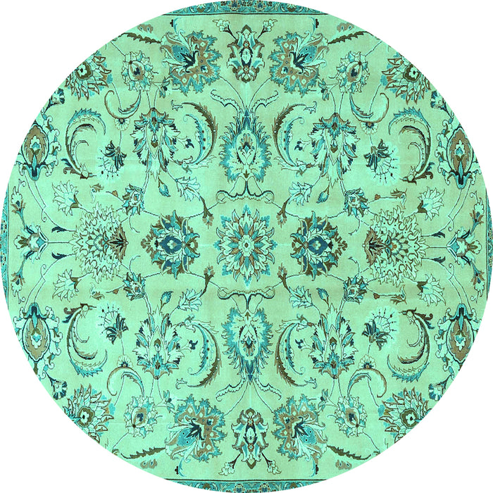 Round Persian Turquoise Traditional Rug, tr4107turq