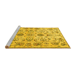 Sideview of Machine Washable Persian Yellow Traditional Rug, wshtr4107yw