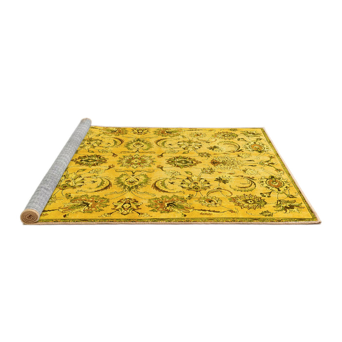 Sideview of Machine Washable Persian Yellow Traditional Rug, wshtr4107yw