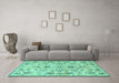 Machine Washable Persian Turquoise Traditional Area Rugs in a Living Room,, wshtr4107turq