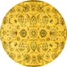 Round Machine Washable Persian Yellow Traditional Rug, wshtr4107yw