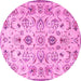 Round Machine Washable Persian Pink Traditional Rug, wshtr4107pnk