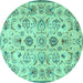 Round Machine Washable Persian Turquoise Traditional Area Rugs, wshtr4107turq