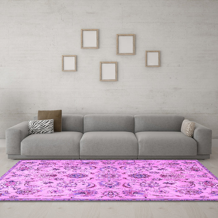 Machine Washable Persian Purple Traditional Area Rugs in a Living Room, wshtr4107pur