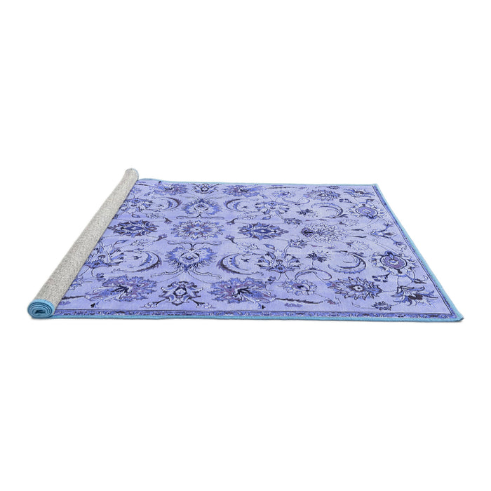 Sideview of Machine Washable Persian Blue Traditional Rug, wshtr4107blu