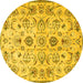 Round Persian Yellow Traditional Rug, tr4107yw