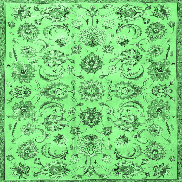 Square Machine Washable Persian Emerald Green Traditional Area Rugs, wshtr4107emgrn