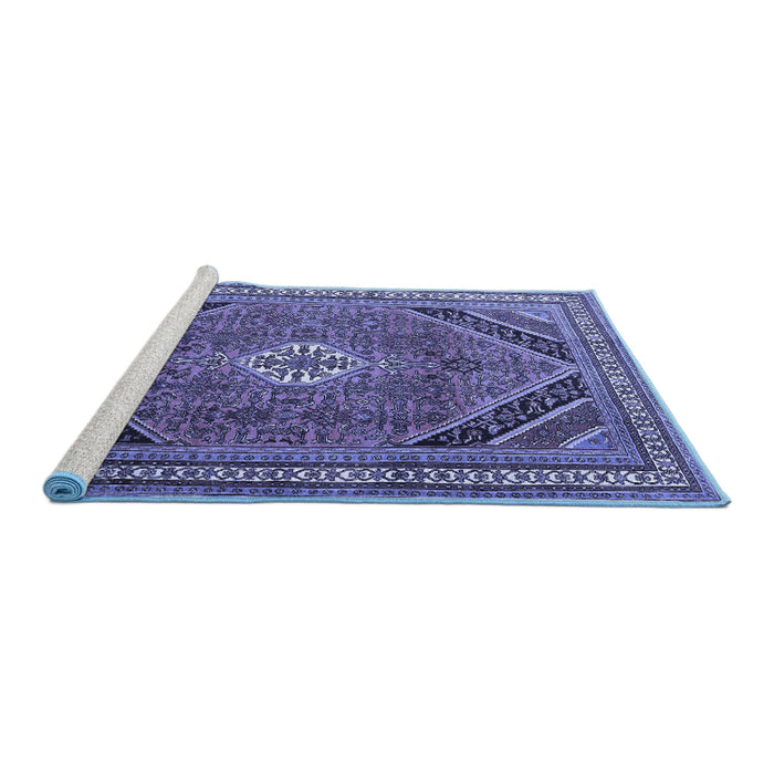 Sideview of Machine Washable Persian Blue Traditional Rug, wshtr4108blu