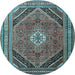 Round Machine Washable Persian Light Blue Traditional Rug, wshtr4108lblu