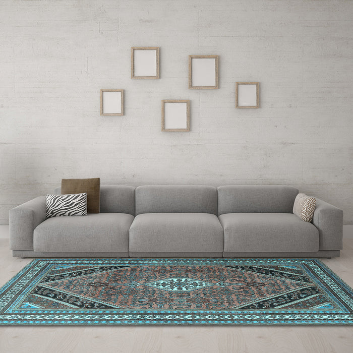 Machine Washable Persian Light Blue Traditional Rug in a Living Room, wshtr4108lblu