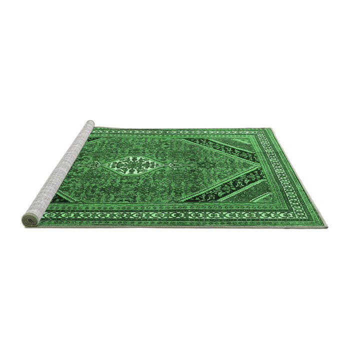 Sideview of Machine Washable Persian Emerald Green Traditional Area Rugs, wshtr4108emgrn