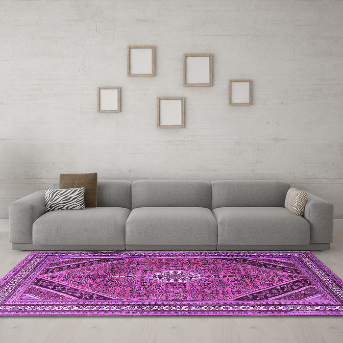 Machine Washable Persian Purple Traditional Area Rugs in a Living Room, wshtr4108pur