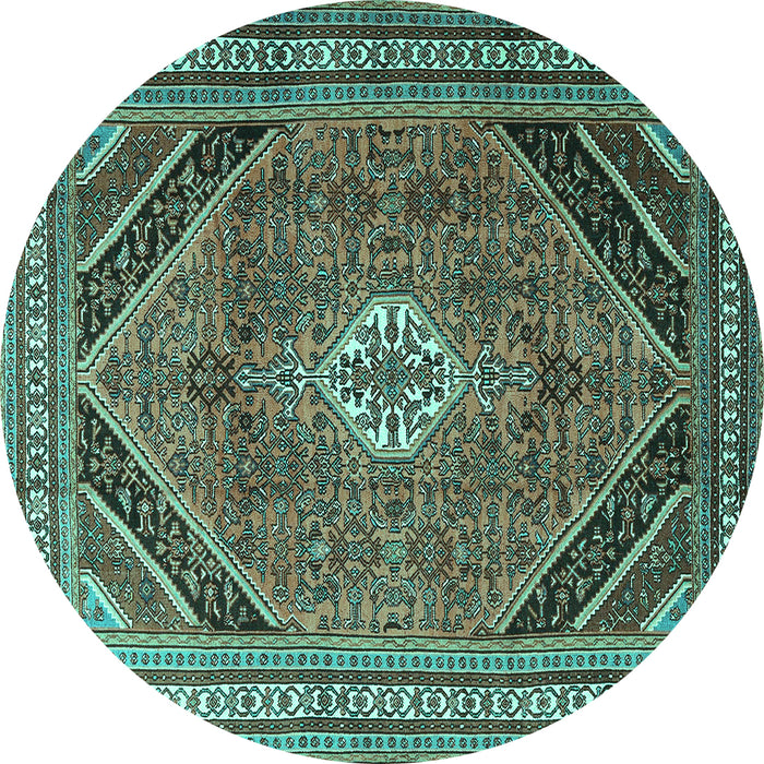 Round Machine Washable Persian Turquoise Traditional Area Rugs, wshtr4108turq