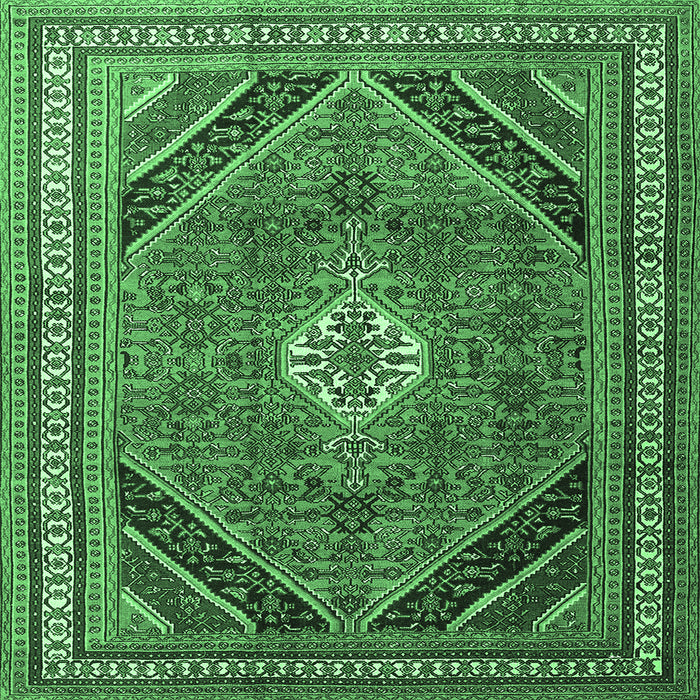 Square Machine Washable Persian Emerald Green Traditional Area Rugs, wshtr4108emgrn