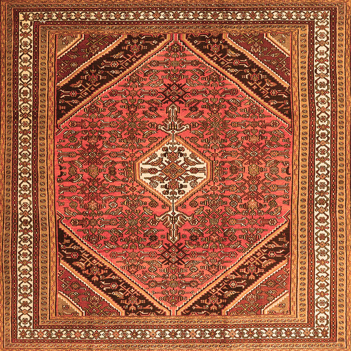 Round Machine Washable Persian Orange Traditional Area Rugs, wshtr4108org