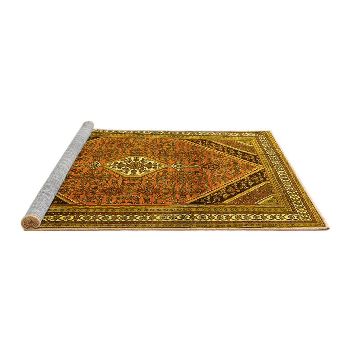 Sideview of Machine Washable Persian Yellow Traditional Rug, wshtr4108yw